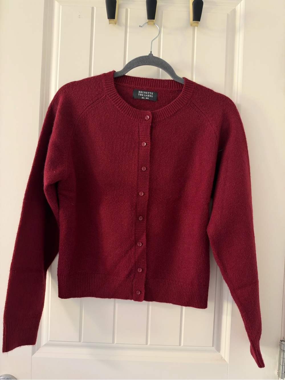 Brunette The Label Deep Red Button-Front Crewneck Cardigan